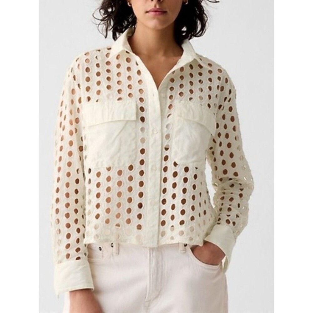 GAP Cream Ivory Eyelet Lace Button-Down Shirt. Size L